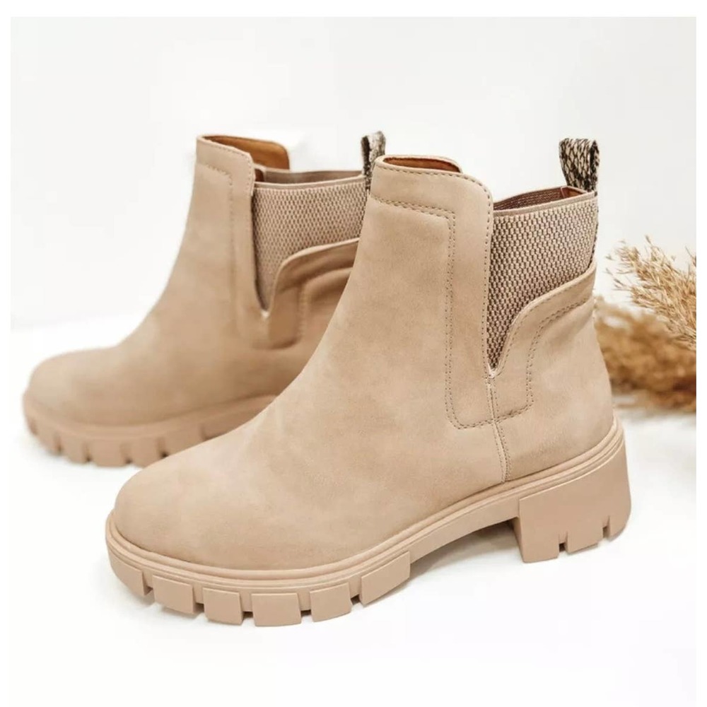 Slip On Chunky Heel Booties, Nude, Size 10